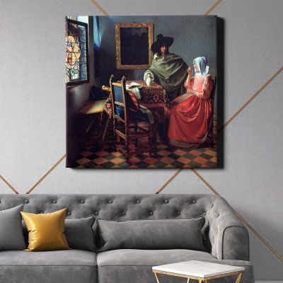 The Wine Glass (ca. 1658 –1660) famous painting. Johannes VERMEER Square Canvas Wall Art