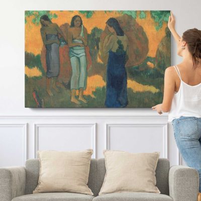 Three Tahitian Women Against a Yellow Background by Paul Gauguin Canvas Wall Art Print