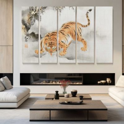 Tiger Japanese Ukiyo-e Art by Isen'in Hoin Eishin Canvas Wall Art Print