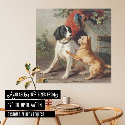Two dogs by a kennel by Conradijn Cunaeus (1828–1895) Square Canvas Wall Art