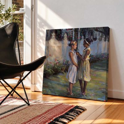 Two Girls on a Woodland Path by Daniel Gerhartz Square Canvas Wall Art