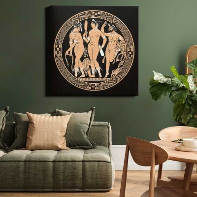 Two women at their toilet, a satyr looks on. Gouache painting by S.W. Kelly, 1937 Square Canvas Wall Art