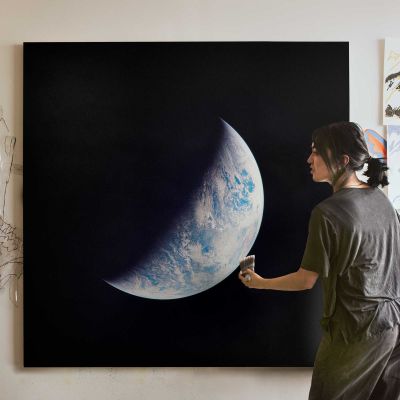 View of the Earth seen from the Apollo 12 spacecraft Square Canvas Wall Art