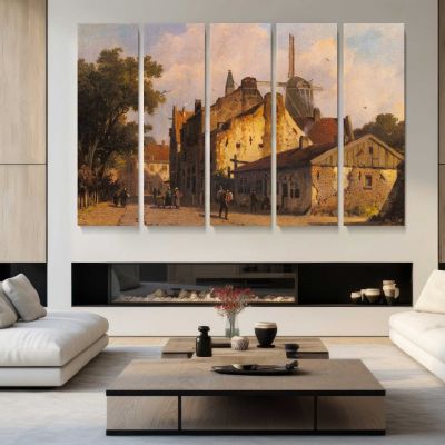 Village Scene with A Windmill by Adrianus Eversen Canvas Wall Art Print