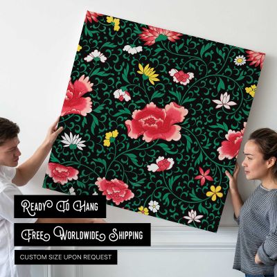 Vintage seamless pattern flower background, colorful oriental flower graphic Square Canvas Wall Art