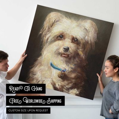 werggriffon mit blauem Halsband und Glockchen, Dwarf griffon with blue collar and bell (1871) oil painting by Karl Reichert Square Canvas Wall Art