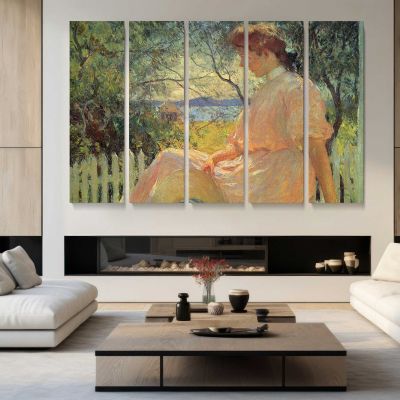 Woman at a Table in a Dim Interior Canvas Wall Art Print