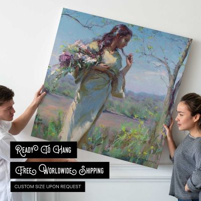 Woman Gathering Wildflowers by Daniel Gerhartz Square Canvas Wall Art