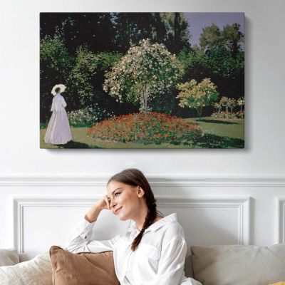 Woman in the Garden. Sainte-adresse by Claude Monet Canvas Wall Art Print