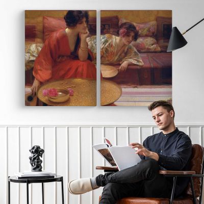 Woman Painting in a Red Robe Canvas Wall Art Print