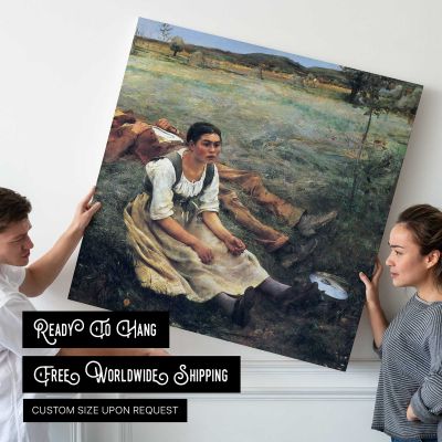 Woman Resting by a Stream Square Canvas Wall Art