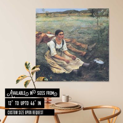 Woman Resting by a Stream Square Canvas Wall Art