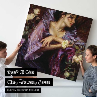 Woman with Flowers by Daniel Gerhartz Square Canvas Wall Art