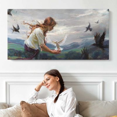 Woman with Swallows by Daniel Gerhartz Wall Art