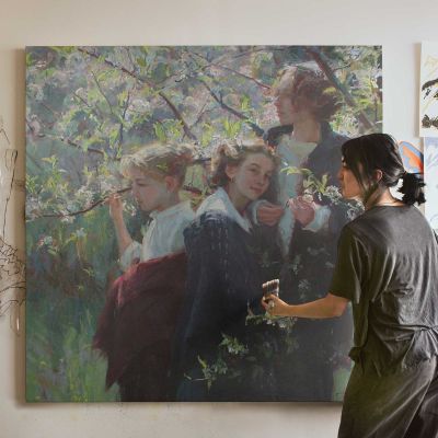 Women in a Spring Garden by Daniel Gerhartz Square Canvas Wall Art