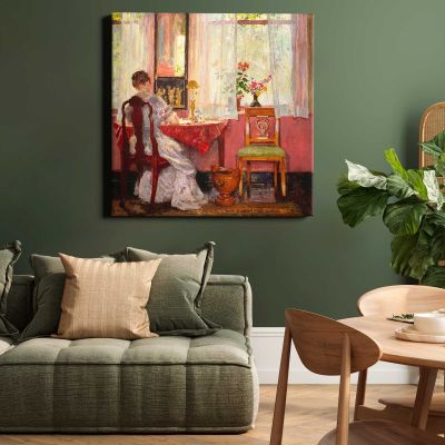 Writing by Gari Melchers Square Canvas Wall Art