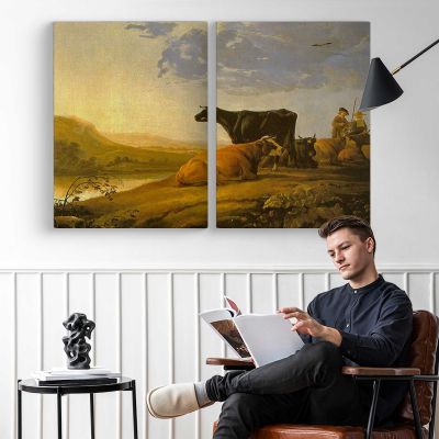 Young Herdsman with Cows by Aelbert Cuyp Canvas Wall Art Print