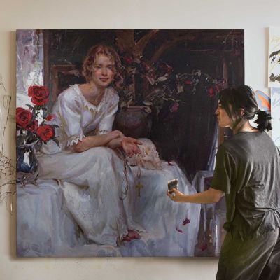 Young Woman in a White Dress by Daniel Gerhartz Square Canvas Wall Art