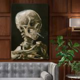 Head of a Skeleton with a Burning Cigarette by Van Gogh - Dark Humour Skull Art canvas wall art