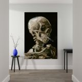 Head of a Skeleton with a Burning Cigarette by Van Gogh - Dark Humour Skull Art canvas wall art - Image 2