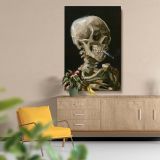 Head of a Skeleton with a Burning Cigarette by Van Gogh - Dark Humour Skull Art canvas wall art - Image 5