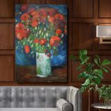 Vase with Poppies - Red Flowers in Green Vase on Dark Table By Vincent van Gogh canvas wall art
