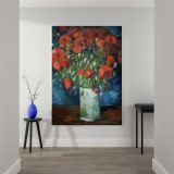 Vase with Poppies - Red Flowers in Green Vase on Dark Table By Vincent van Gogh canvas wall art - Image 2