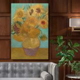 Vase with Twelve Sunflowers - Yellow and Turquoise Floral Painting By Vincent van Gogh canvas wall art