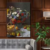 Still Life with Flowers and Fruit - Botanical Arrangement Painting By Claude Monet canvas wall art