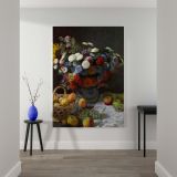 Still Life with Flowers and Fruit - Botanical Arrangement Painting By Claude Monet canvas wall art - Image 2