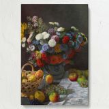 Still Life with Flowers and Fruit - Botanical Arrangement Painting By Claude Monet canvas wall art - Image 7