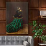 The Woman in the Green Dress - Elegant French Portrait By Claude Monet canvas wall art