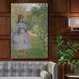 Girl with Dog - Elegant Impressionist Portrait By Claude Monet canvas wall art