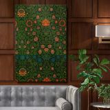 Violet and Columbine - Rich Green Blue and Coral Floral Design By William Morris canvas wall art
