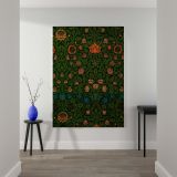 Violet and Columbine - Rich Green Blue and Coral Floral Design By William Morris canvas wall art - Image 2