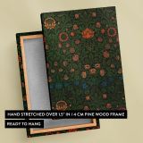 Violet and Columbine - Rich Green Blue and Coral Floral Design By William Morris canvas wall art - Image 6
