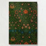 Violet and Columbine - Rich Green Blue and Coral Floral Design By William Morris canvas wall art - Image 7
