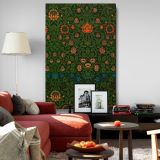 Violet and Columbine - Rich Green Blue and Coral Floral Design By William Morris canvas wall art - Image 8