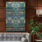 Peacock and Dragon - Blue and Gold Decorative Woven Art By William Morris canvas wall art