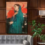 Young Woman with Ibis - Elegant Red & Teal Portrait By Edgar Degas canvas wall art