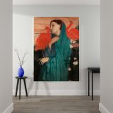 Young Woman with Ibis - Elegant Red & Teal Portrait By Edgar Degas canvas wall art - Image 2