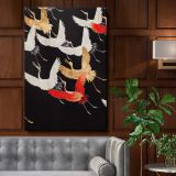 Flying Cranes - Japanese Gold Red White Bird Art canvas wall art