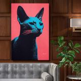 Pop Art Cat - Vibrant Neon Pink and Blue Feline canvas wall art