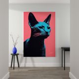 Pop Art Cat - Vibrant Neon Pink and Blue Feline canvas wall art - Image 2