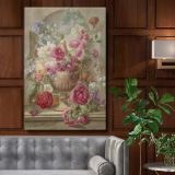 Vase with Flowers - Romantic Dutch Still Life By Pieter van Loo canvas wall art