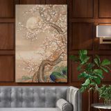 Plum Blossoms in Moonlight - Japanese Silk Painting By S_ Shizan canvas wall art
