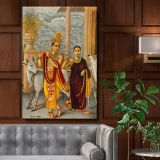 Radha Krishna - Hindu Devotional Scene with Flute and Cows By Unknown Indian Artist canvas wall art