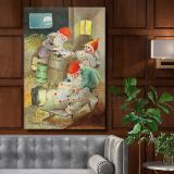 Christmas Gnomes Wrapping Gifts - 1899 Holiday Illustration By Jenny Nystršm canvas wall art