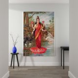 Lakshmi Standing on Lotus - Hindu Goddess of Wealth By Raja Ravi Varma canvas wall art - Image 2