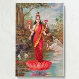 Lakshmi Standing on Lotus - Hindu Goddess of Wealth By Raja Ravi Varma canvas wall art - Image 7